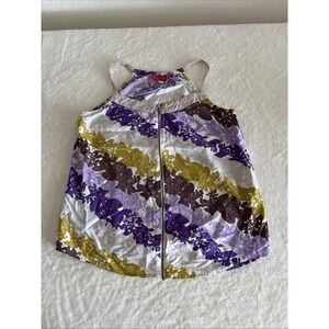 ELLE Women's Medium Y2K Zip‎ Front Tank Top Spaghetti Strap Purple Gold